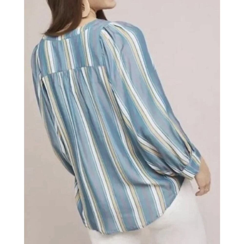 Maeve by Anthropologie Byron Blue Striped Balloon Sleeve Peasant Blouse Medium - Picture 11 of 11